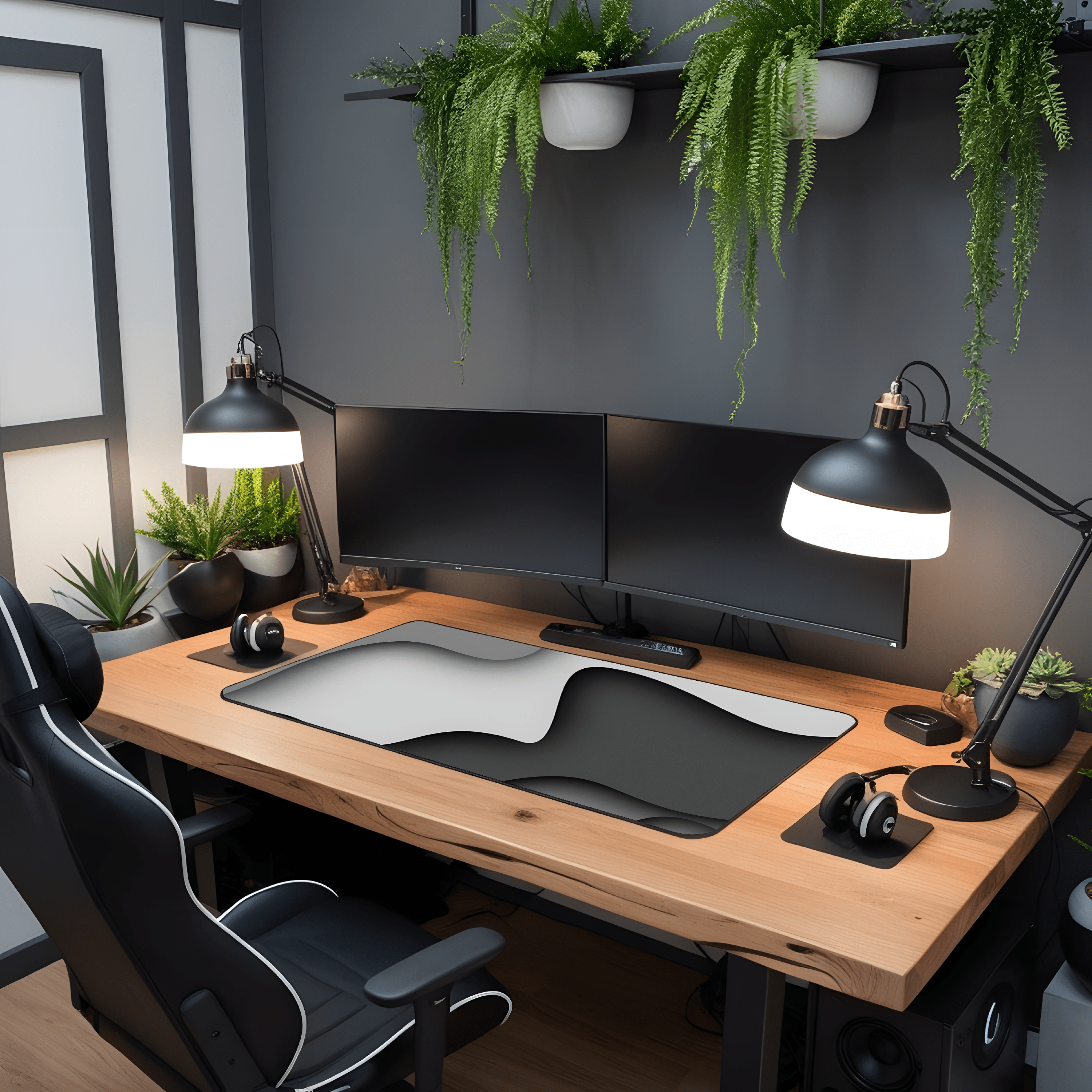 Printed Leather Desk Mat - Grey Clouds