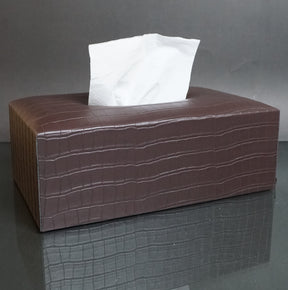 Leather Dustbin & Tissue Box Set - Textured - Brown