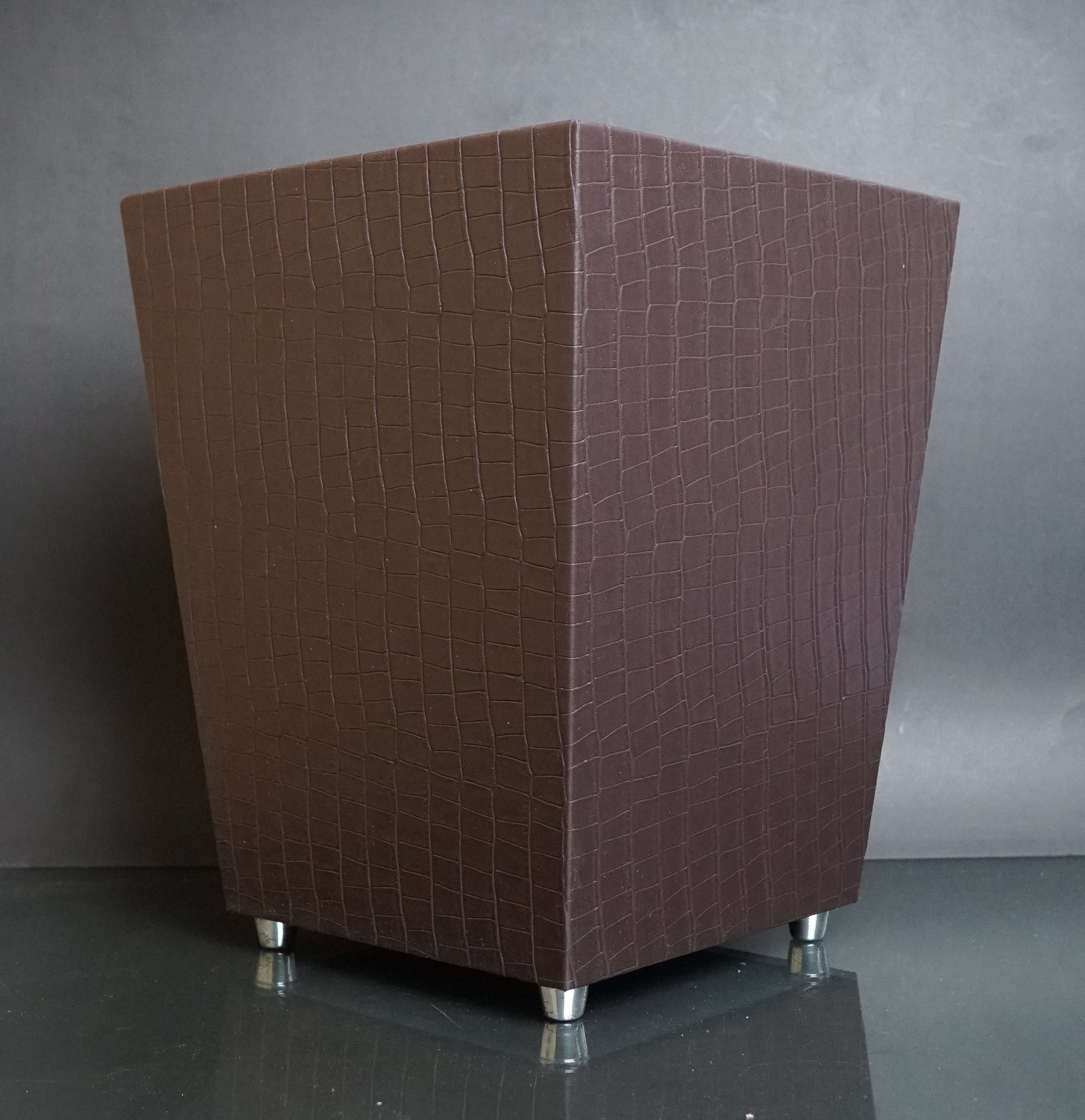Leather Dustbin & Tissue Box Set - Textured - Brown