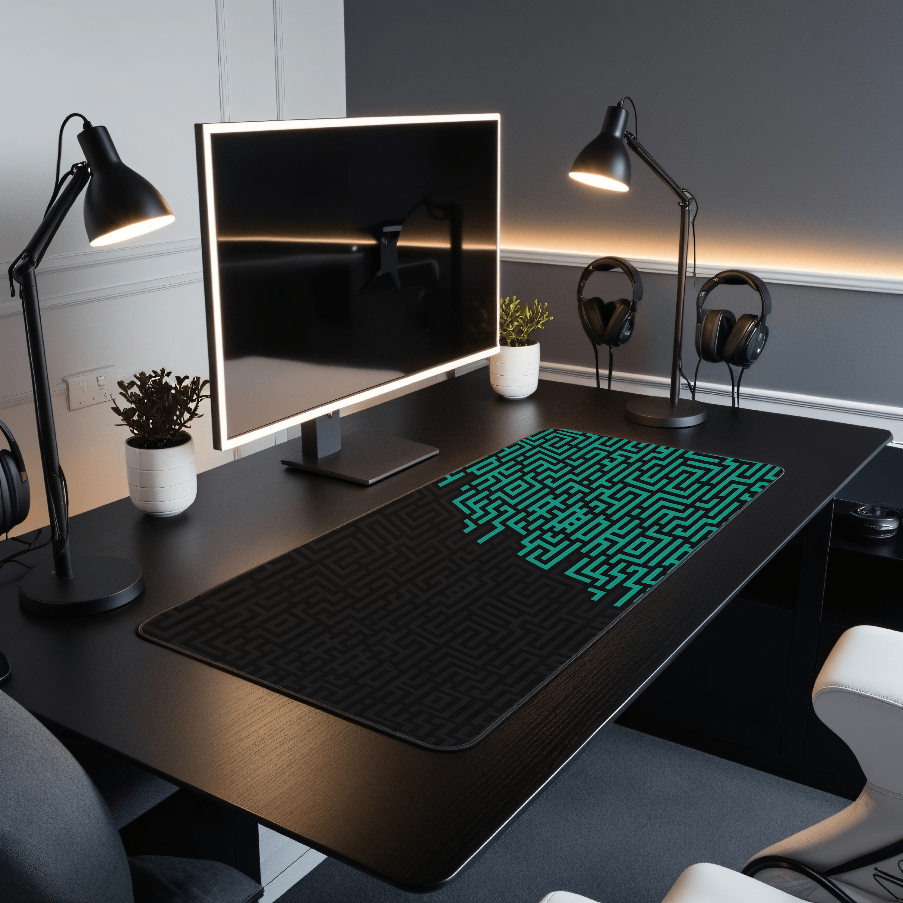 Printed Leather Desk Mat - Maze Green