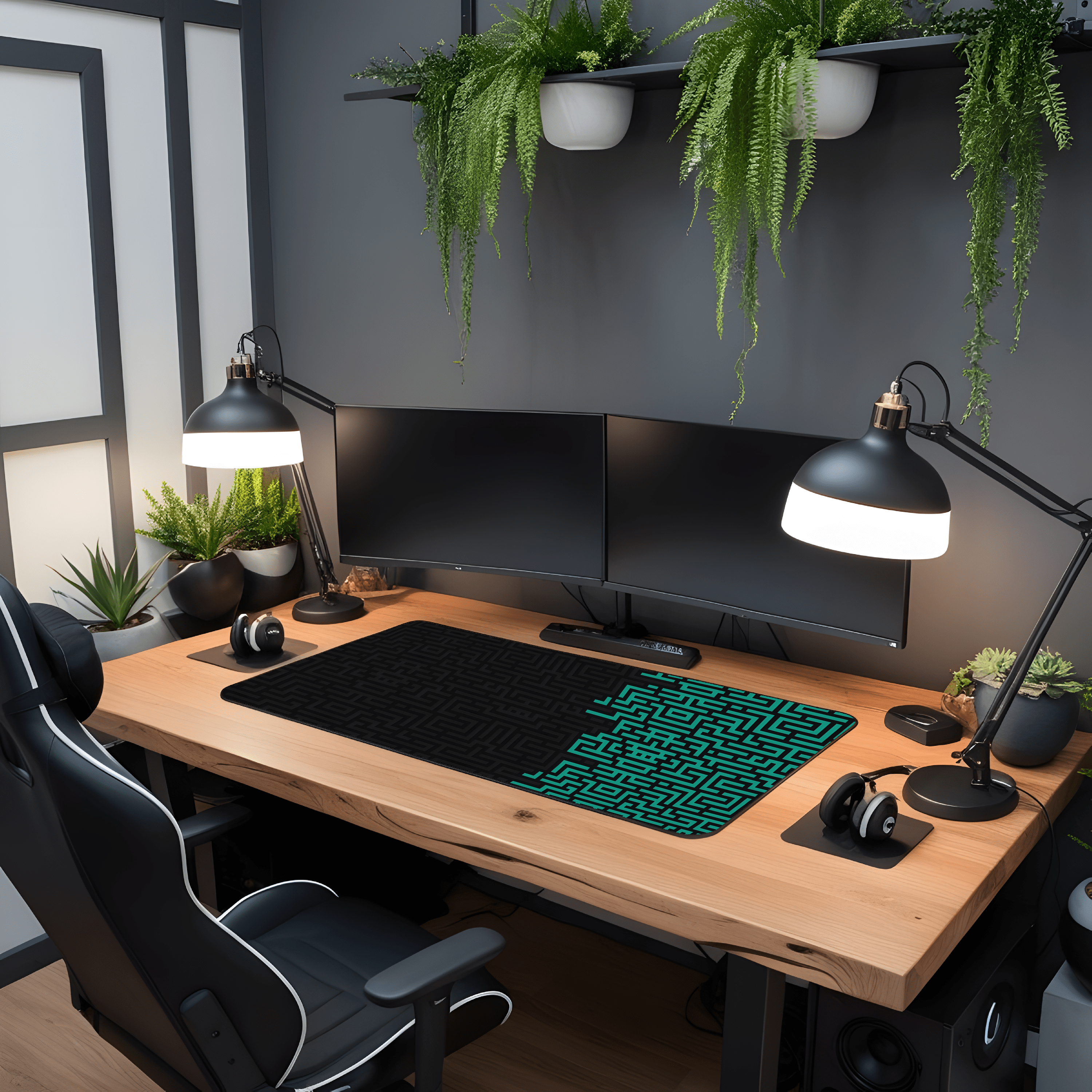 Printed Leather Desk Mat - Maze Green