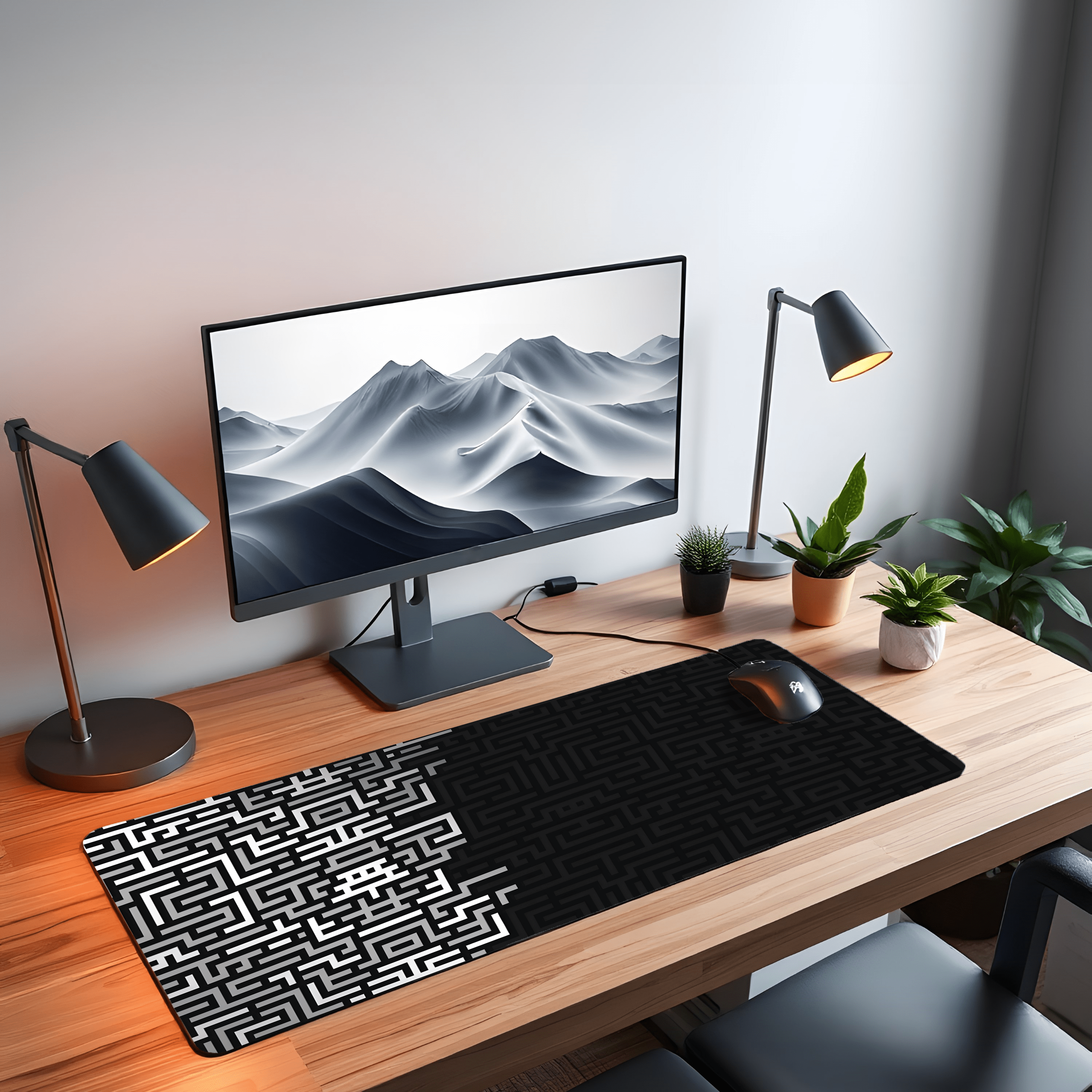Printed Leather Desk Mat - Maze White