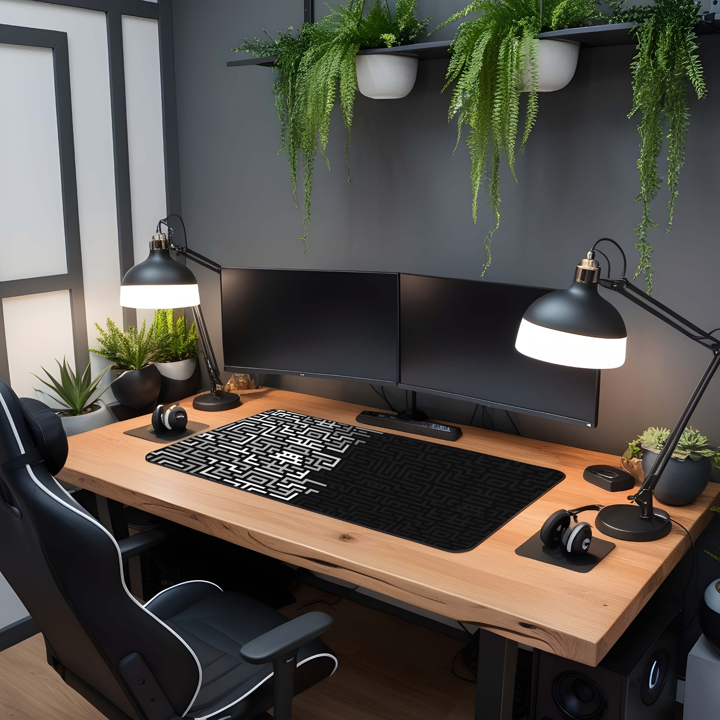 Printed Leather Desk Mat - Maze White