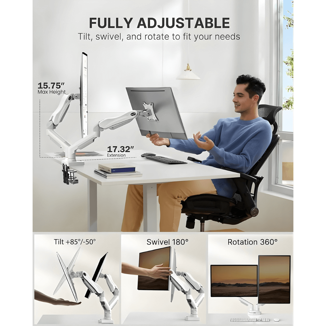 HUANUO Dual Monitor Arm Stand - White