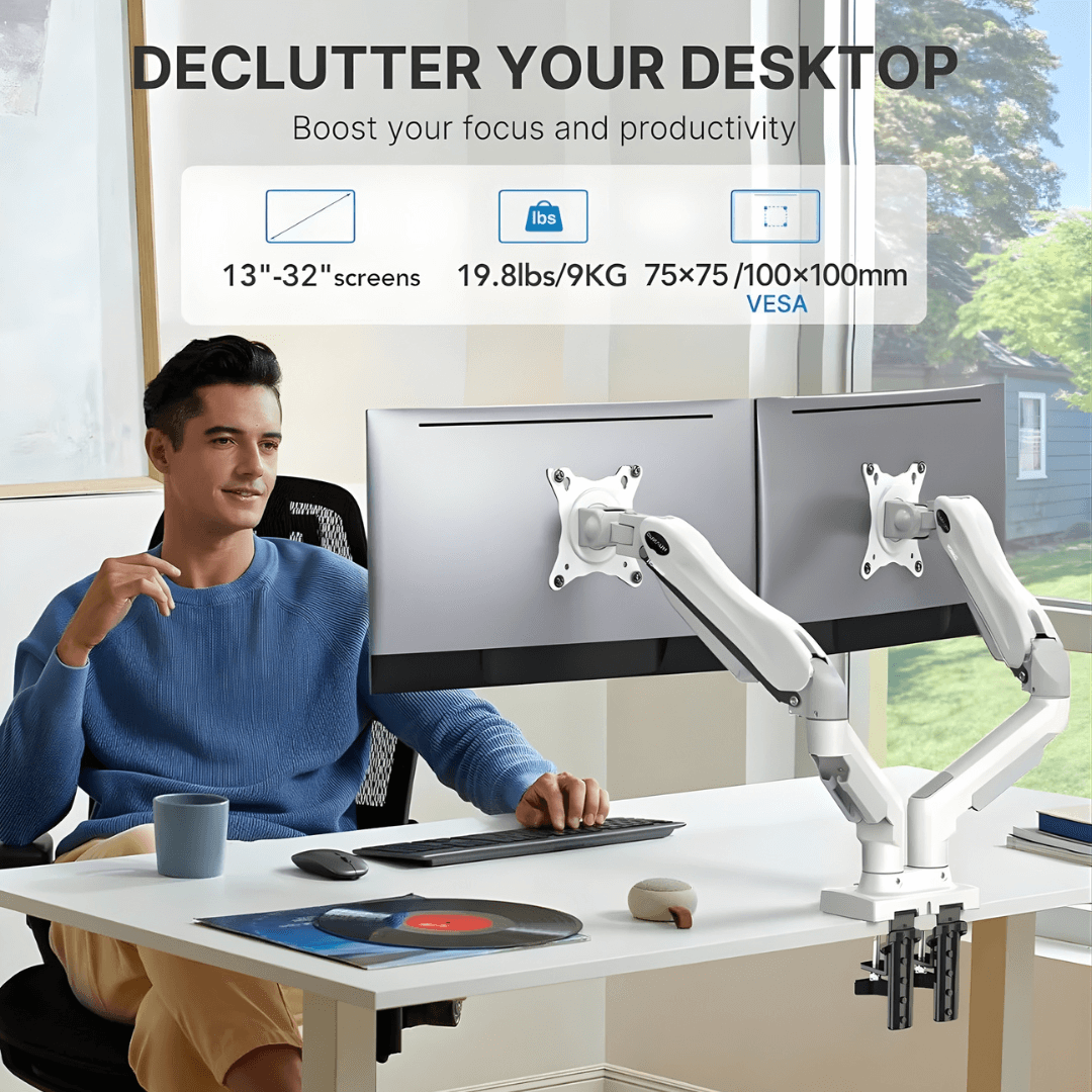 HUANUO Dual Monitor Arm Stand - White