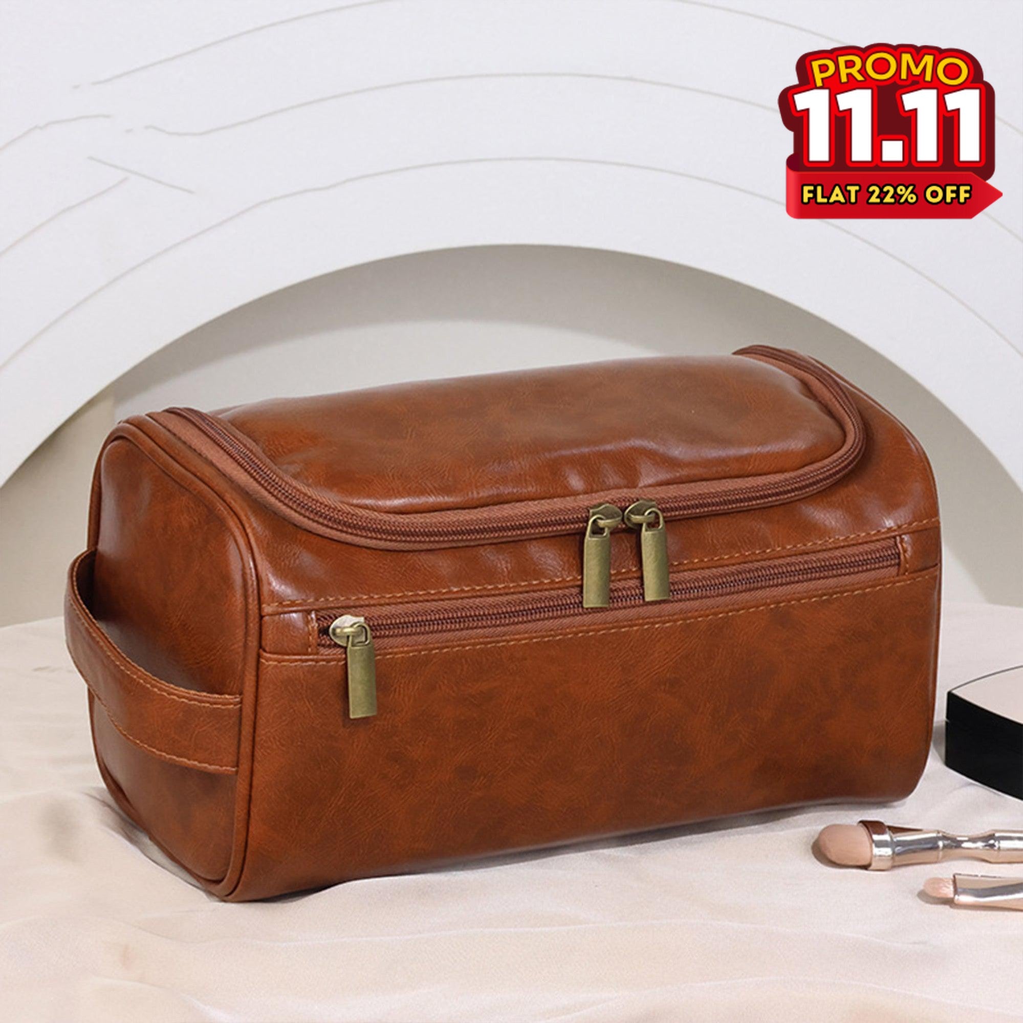 Vintage Faux Leather Toiletry Bag-DIVERSITY