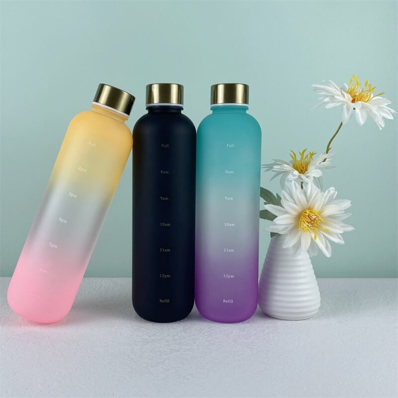 1L Gradient Water Bottle With Time Markers - Grey