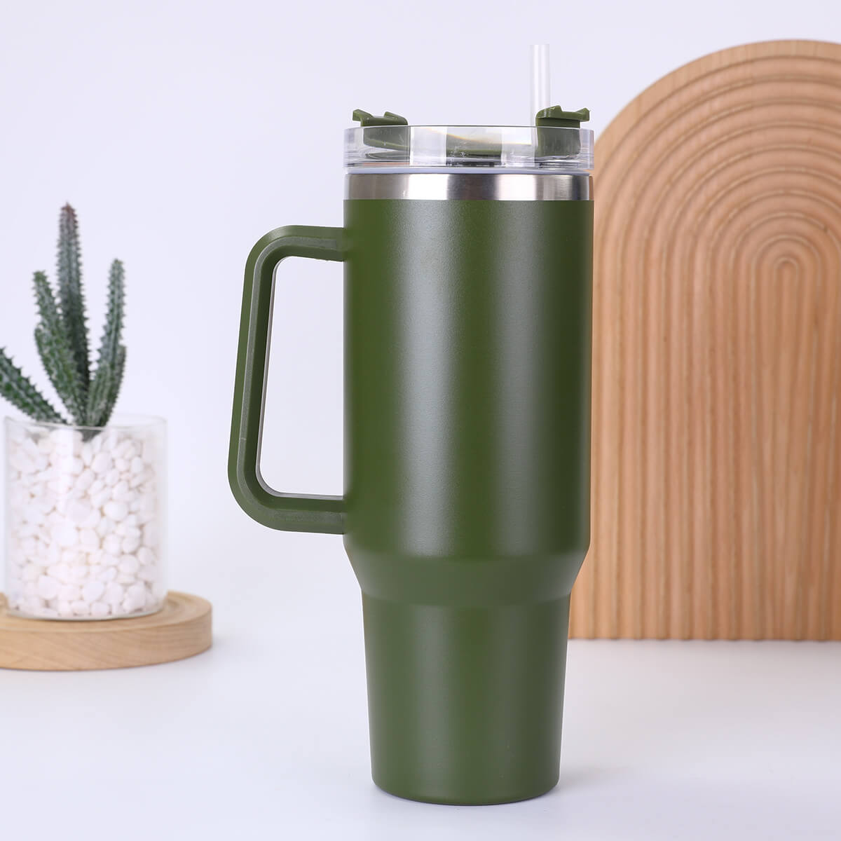 HydraMate 40oz Vacuum Tumbler with Straw - Olive Green