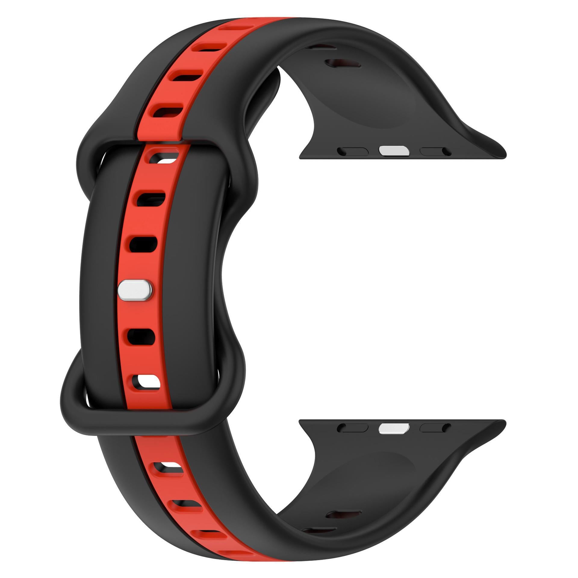 Dual Stripe Silicone Strap For Apple Watch - Black Red