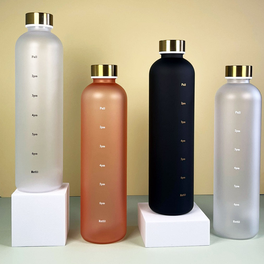 1L Gradient Water Bottle With Time Markers - Grey