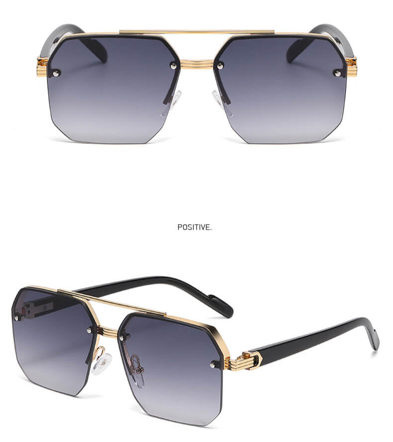 Octagon Rimless Sunglasses - Gold Frame Black Grey Lens