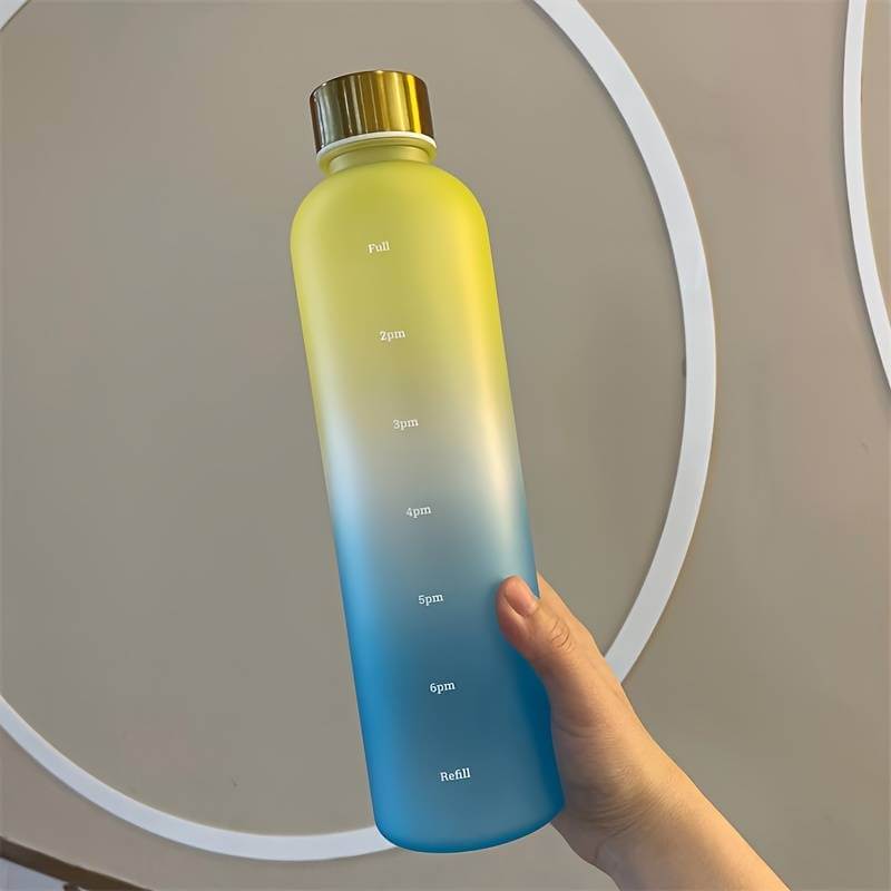 1L Gradient Water Bottle With Time Markers - Yellow Blue