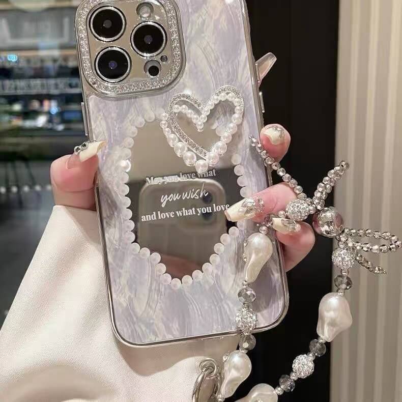 Vintage Pearl Heart iPhone Case with Charm Bracelet