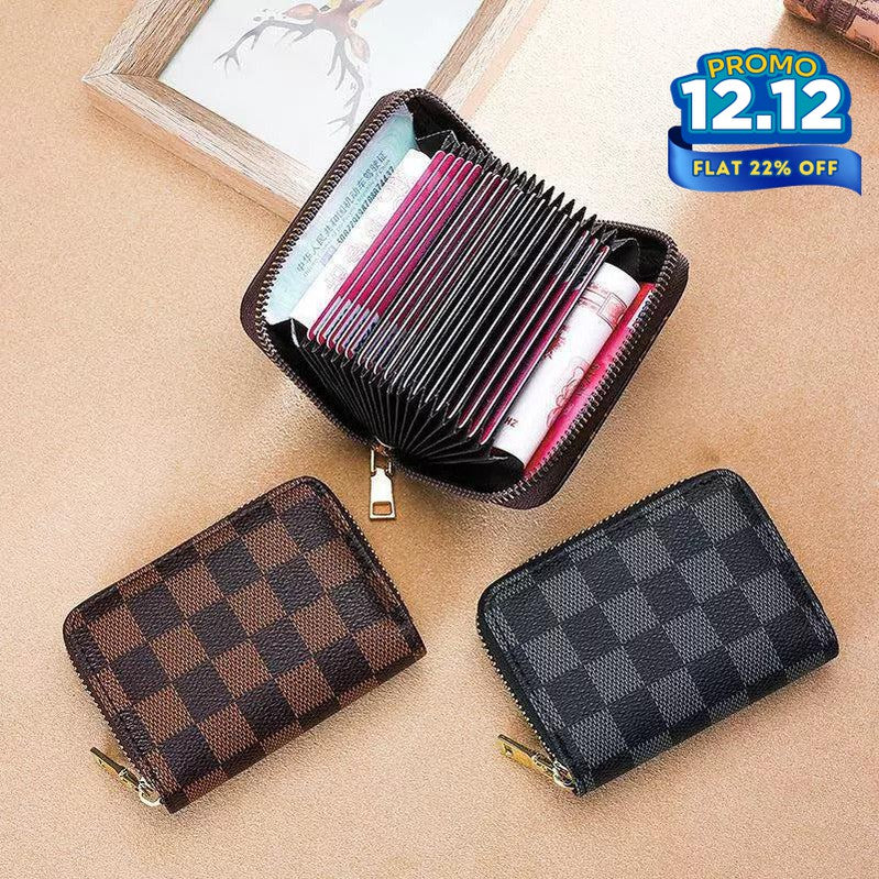 Checkered Pattern Multi-Pocket Wallet-DIVERSITY