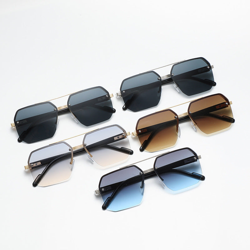 Octagon Rimless Sunglasses - Silver Black