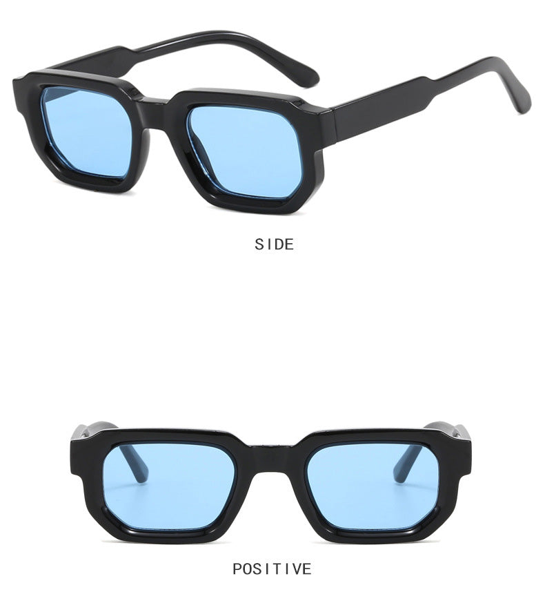 Modern Square Luxe Sunglasses - Black Frame Blue Lens