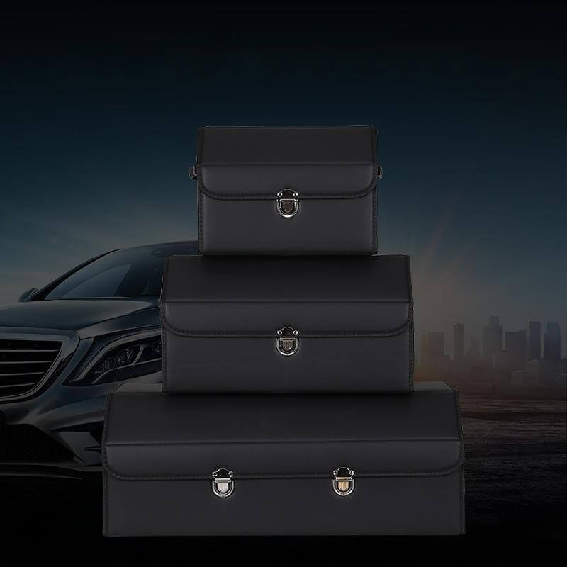 Car Leather Trunk Organizer Box - Black