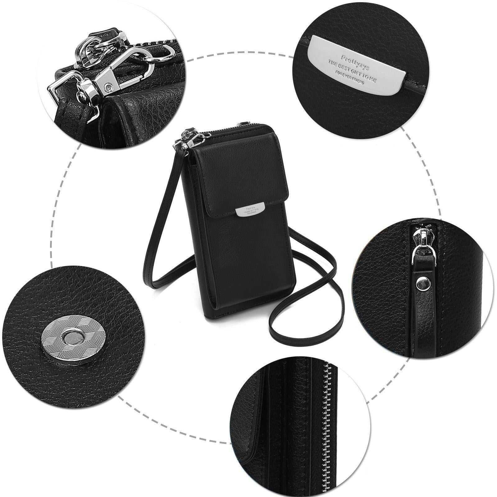 Metal Clasp Leather Crossbody Phone Bag