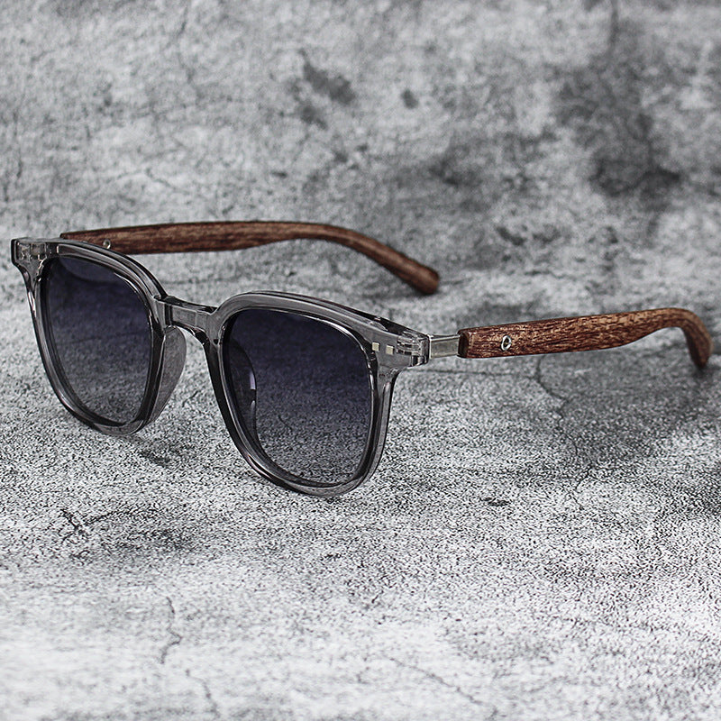 Retro Wood Wayfarer Sunglasses - Transparent Grey