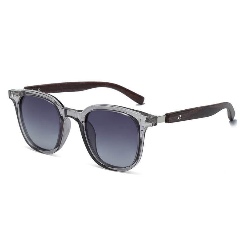 Retro Wood Wayfarer Sunglasses - Transparent Grey