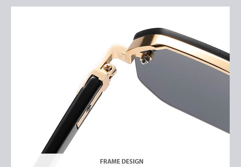 Octagon Rimless Sunglasses - Gold Frame Black Grey Lens