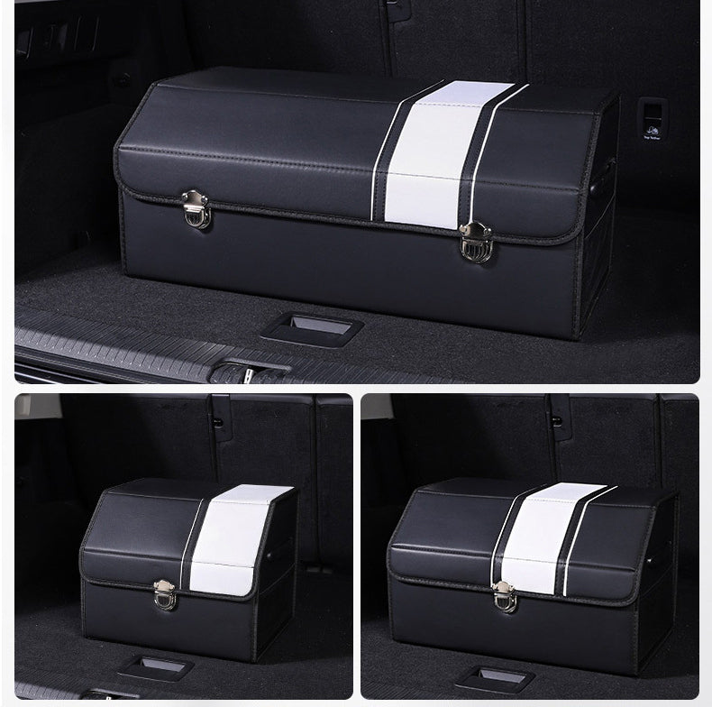 Car Leather Trunk Organizer Box - White Stripe