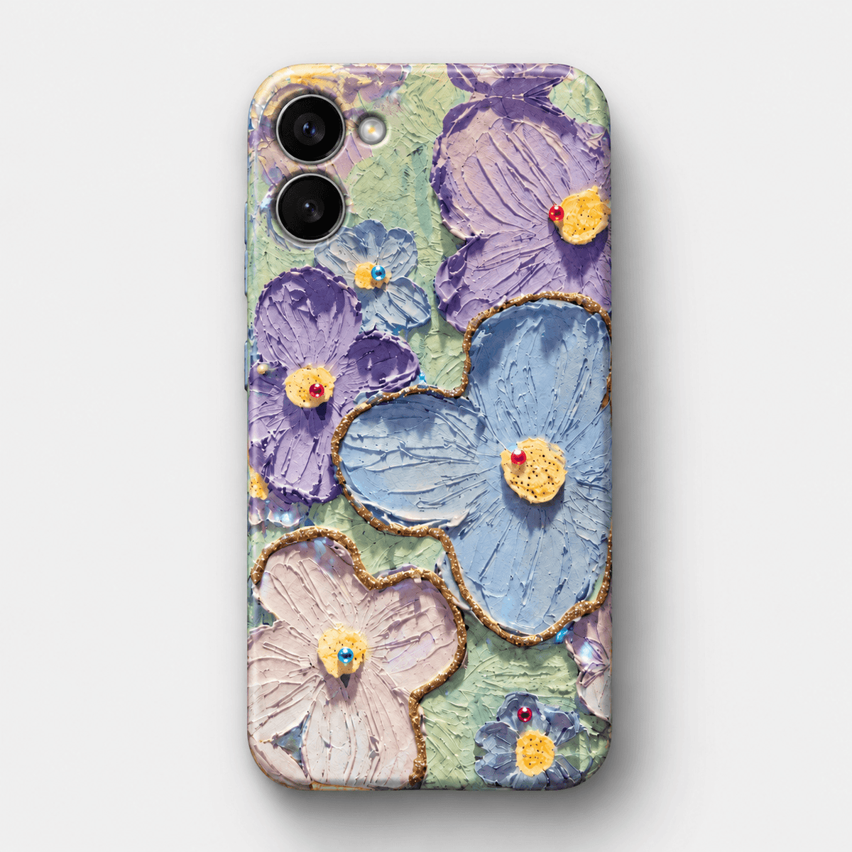 Floral Design Silicone Phone Case - Blue Purple