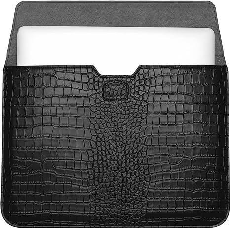 Crocodile Textured Leather Laptop Sleeve