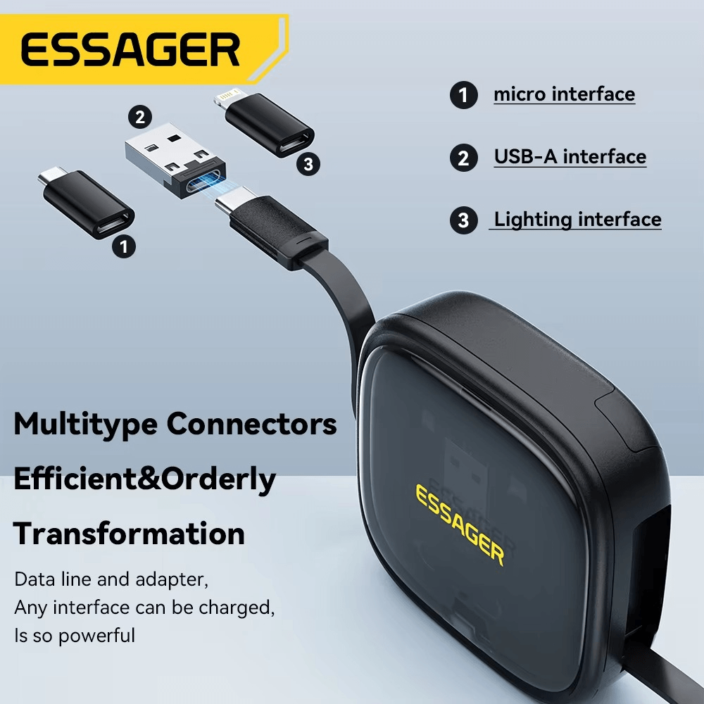 Essager 60W Retractable USB-C Cable & Multi-Adapter Kit with Storage Box