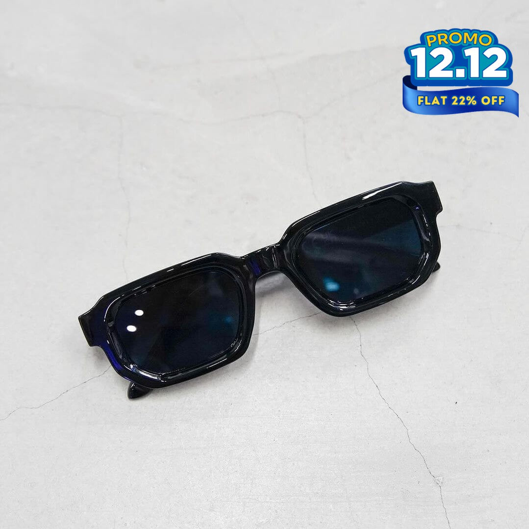 Modern Square Luxe Sunglasses - Black Frame Blue Lens