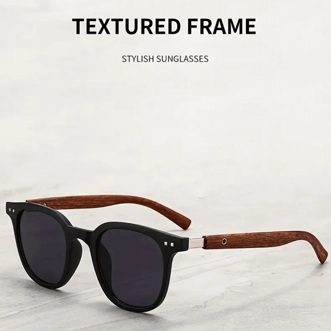 Retro Wood Wayfarer Sunglasses - Frosted Black