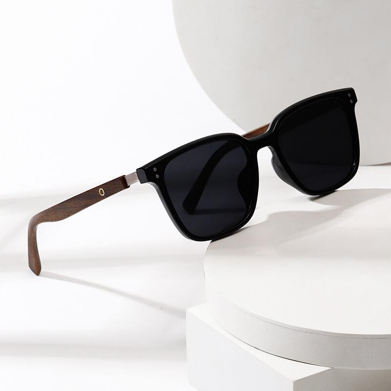 Retro Wood Wayfarer Sunglasses - Frosted Black