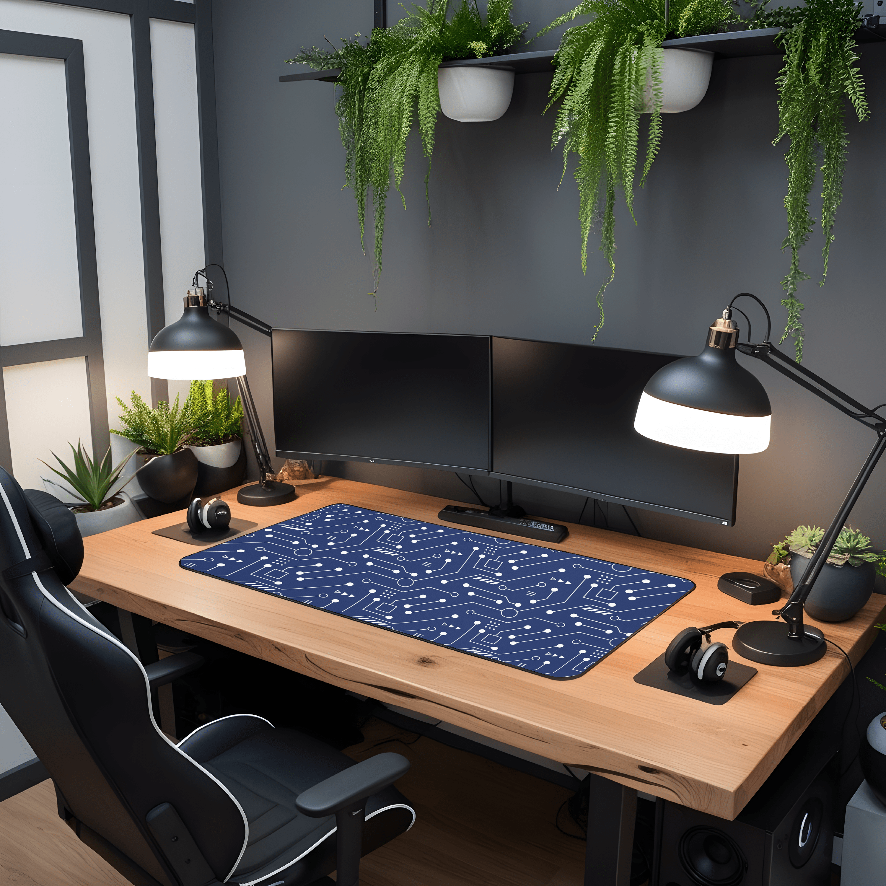 Printed Leather Desk Mat - Techno