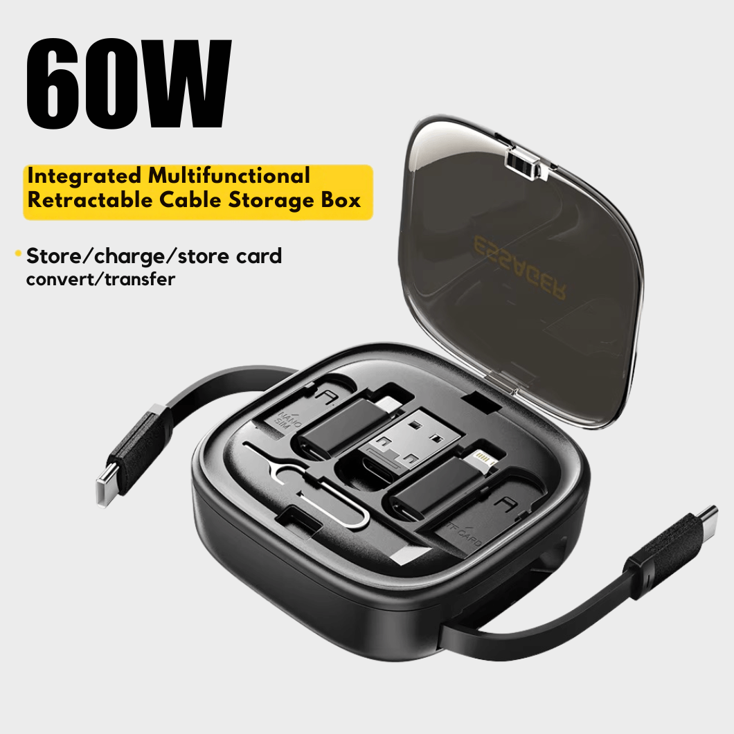 Essager 60W Retractable USB-C Cable & Multi-Adapter Kit with Storage Box