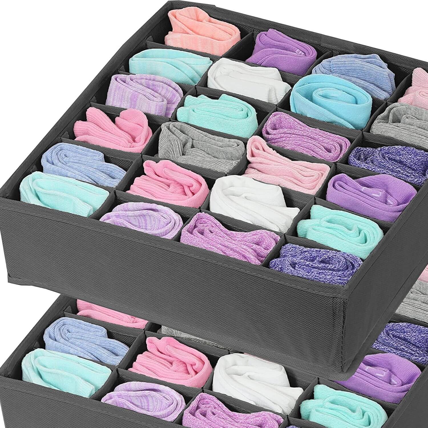 3 Pack - Simple Houseware Socks Underwear Drawer Organizer (24+24+16  cells), Grey