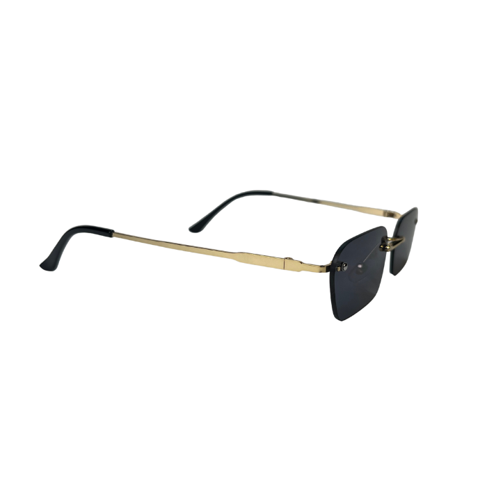 Rimless Rectangular Sunglasses - Gold Black