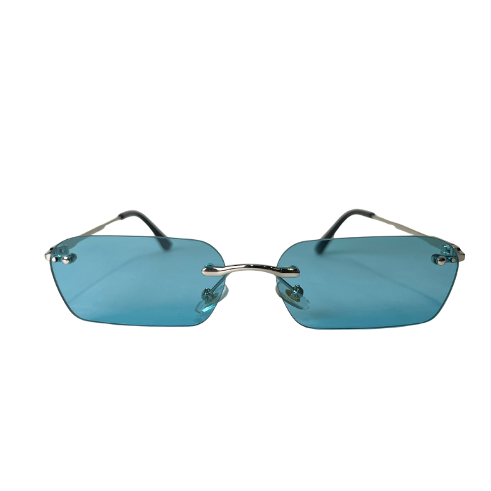 Rimless Rectangular Sunglasses - Silver Green