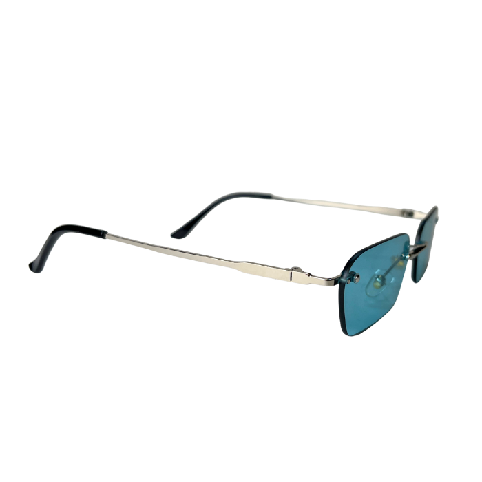 Rimless Rectangular Sunglasses - Silver Green
