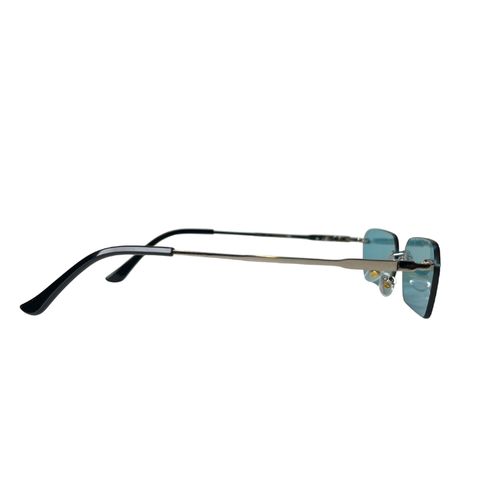 Rimless Rectangular Sunglasses - Silver Green