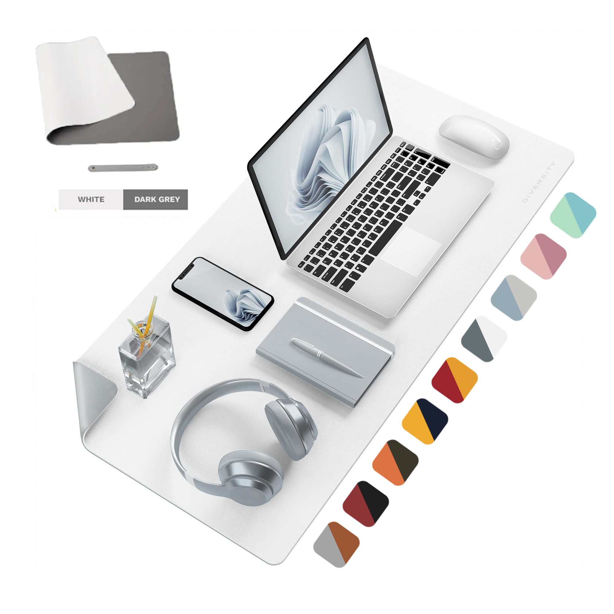Double Sided Leather Desk Mat - WHITE + DARK GREY