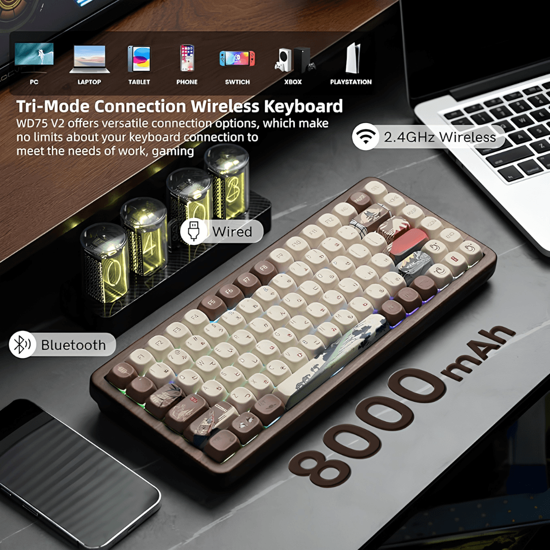 WOMIER WD75 75% VIA Support Wireless Wooden Keyboard