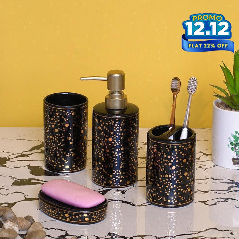 Ceramic Bathroom Set - Gold Dotted - Black-DIVERSITY