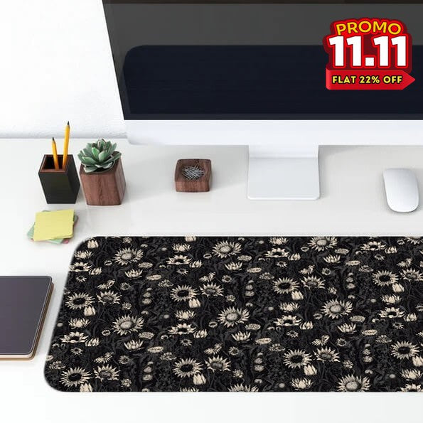 Printed Desk Mat - Black Sun Flowers-DIVERSITY