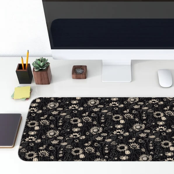Printed Desk Mat - Black Sun Flowers