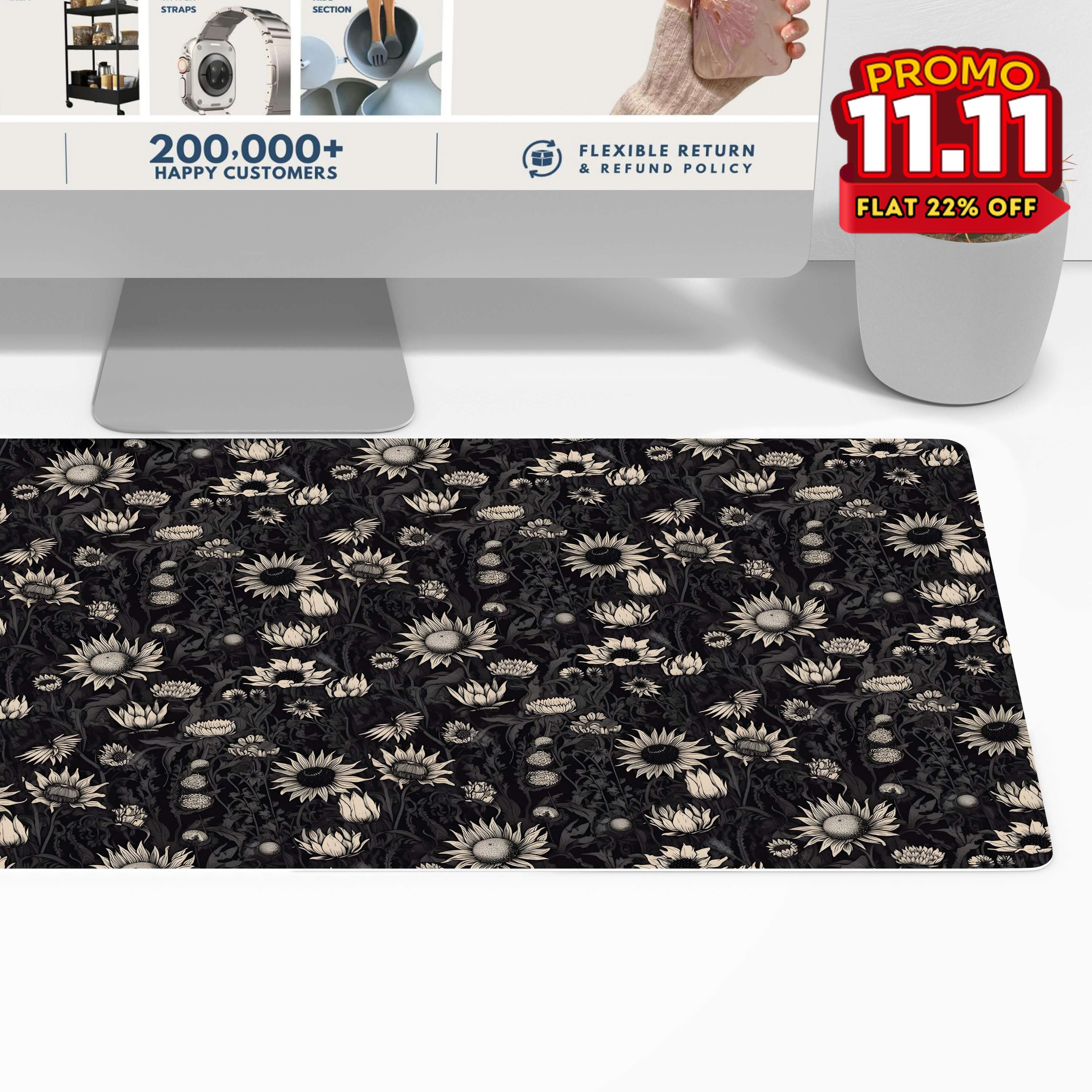 Printed Desk Mat - Black Sun Flowers-DIVERSITY