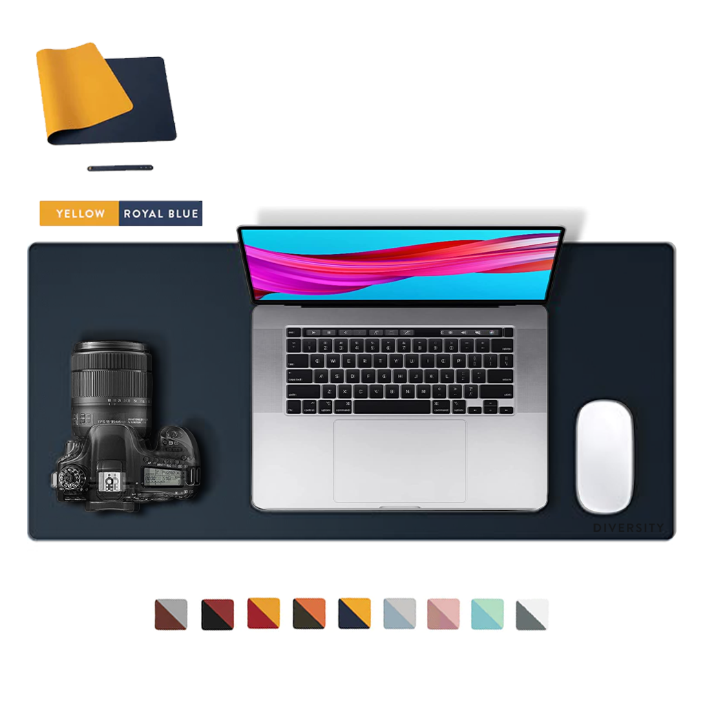 Double Sided Leather Desk Mat - YELLOW + ROYAL BLUE