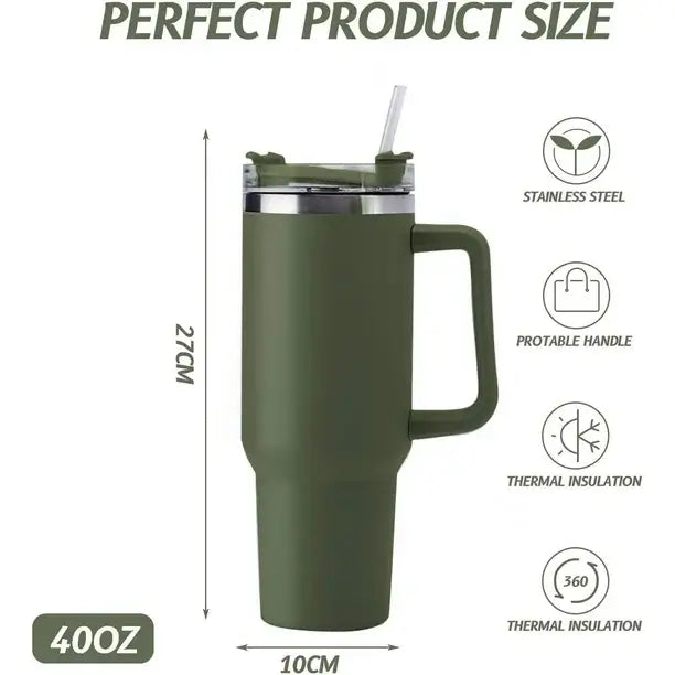 HydraMate 40oz Vacuum Tumbler with Straw - Olive Green