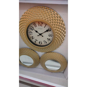 Contemporary Wall Clock & Mirror Set - Wheat Golden