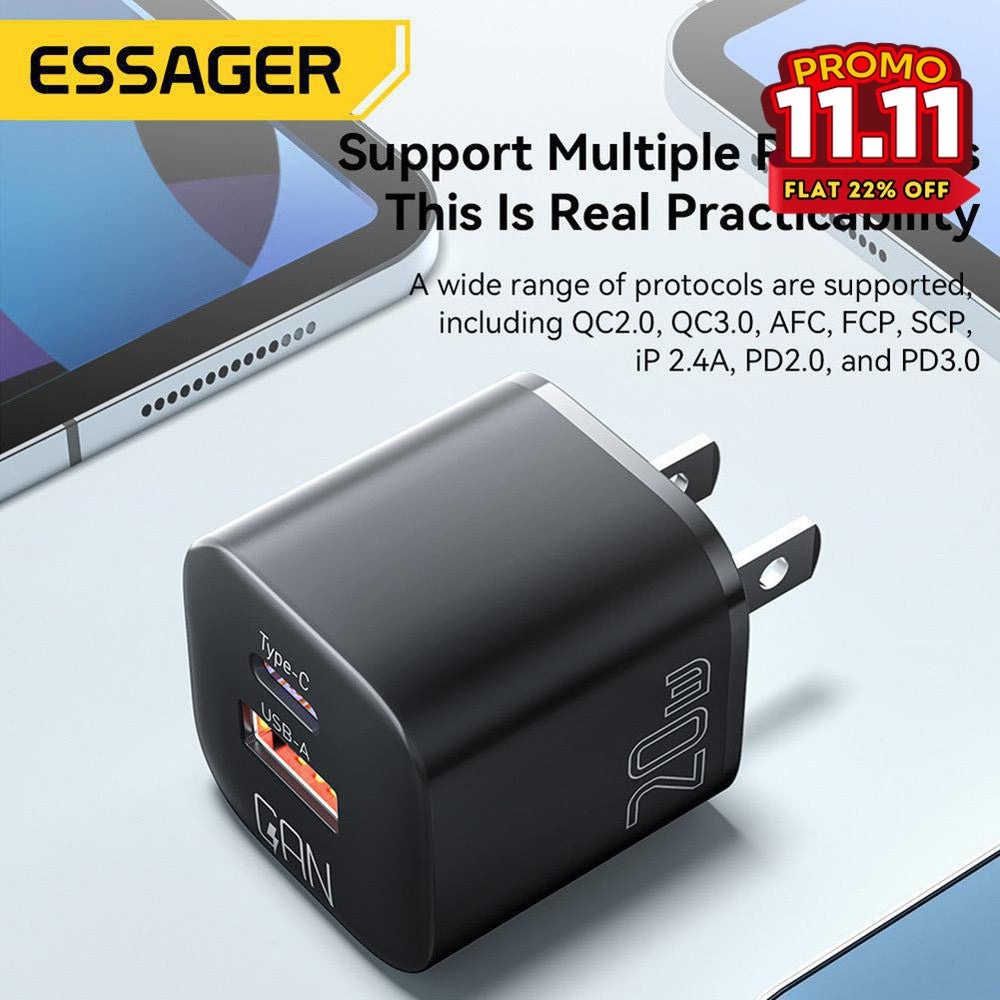 Essager 20W GaN USB-A & Type-C Fast Charger-DIVERSITY