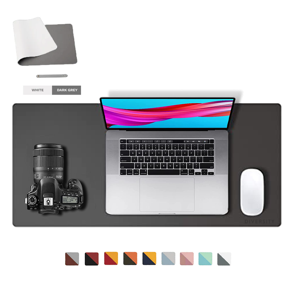 Double Sided Leather Desk Mat - WHITE + DARK GREY